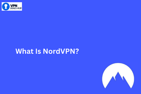 "Blue background with NordVPN logo and text asking what is NordVPN, a leading VPN for online privacy and security.